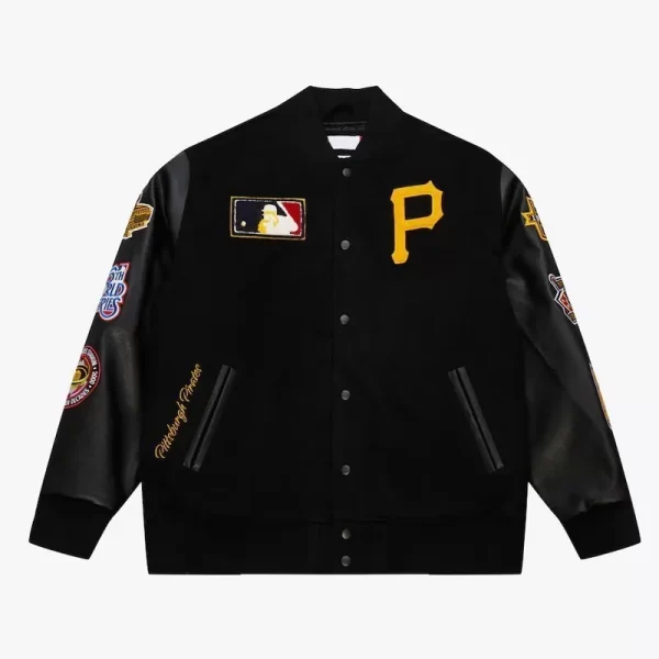 Pittsburgh Pirates Black Out Vintage Logo Wool Varsity Jacket