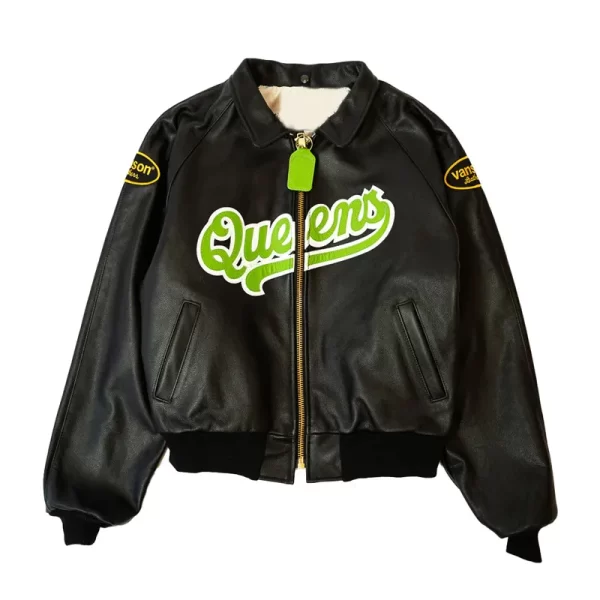 Queens Baseball Vanson Black Leather Jacket