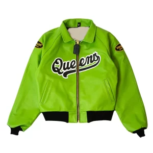 Queens Baseball Vanson Leap Green Leather Jacket