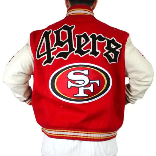 San Francisco 49ers Varsity Red and Off White Wool Leather Jacket