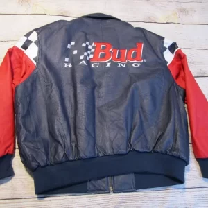 VTG Excelled Leather Bud Racing Budweiser Checkered Flag Jacket