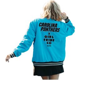 Women's Girl Tribe Co. Blue Carolina Panthers Varsity Bomber Jacket