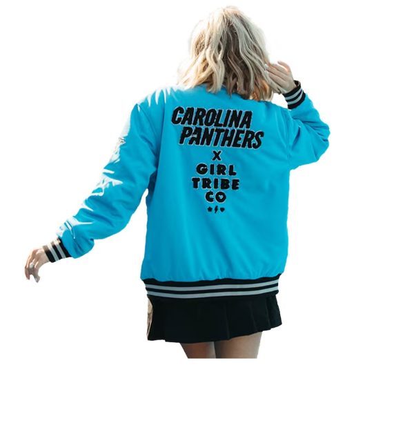 Women's Girl Tribe Co. Blue Carolina Panthers Varsity Bomber Jacket