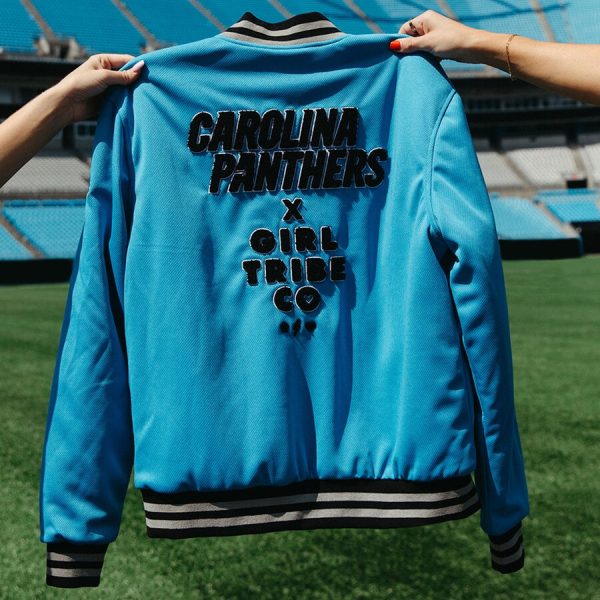 Women's Girl Tribe Co. Blue Carolina Panthers Varsity Jacket