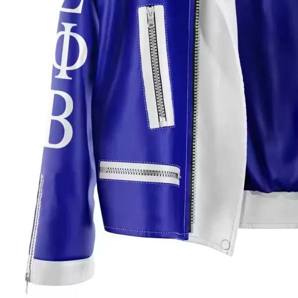 Zeta Phi Beta Blue Leather Asymmetrical Zipper Jacket