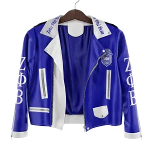 Zeta Phi Beta Sorority Blue Leather Jacket