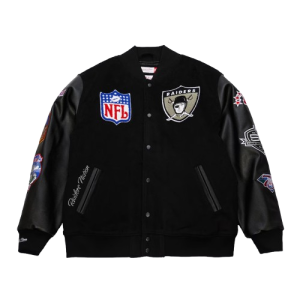 Oakland Raiders Mitchell & Ness Black Blackout Collection Vintage Logo Full-Snap Varsity Jacket