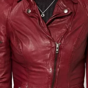 Rosie Huntington Maroon Leather Jacket