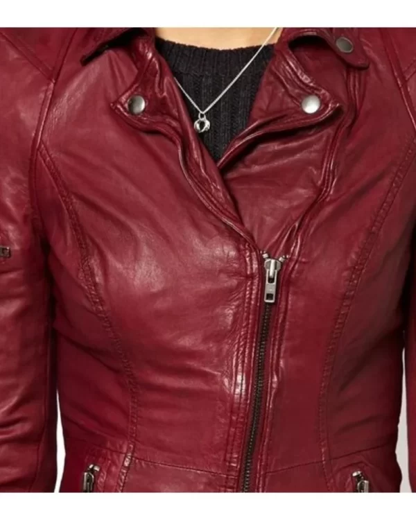 Rosie Huntington Maroon Leather Jacket