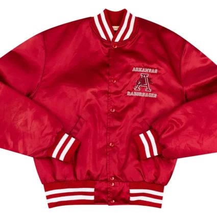 1990's ARKANSAS RAZORBACKS RED SATIN VARSITY JACKET