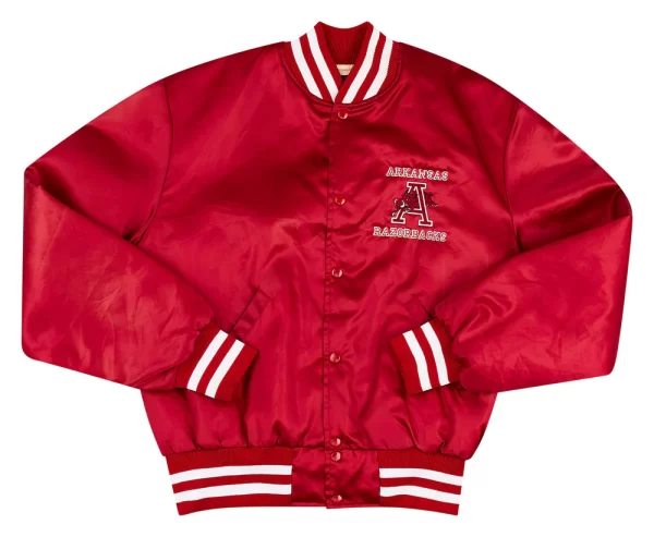 1990's ARKANSAS RAZORBACKS RED SATIN VARSITY JACKET