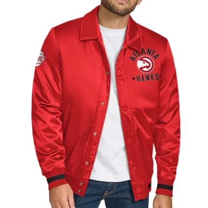 Atlanta Hawks Stitch Applique Red Satin Jacket