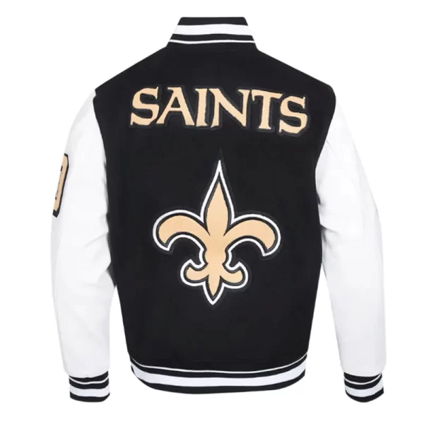 Black & White New Orleans Saints Mashup Wool Leather Varsity Jacket