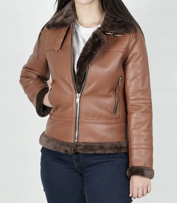 Buy Womens Shearling Lined B3 Cognac Bomber Jacket