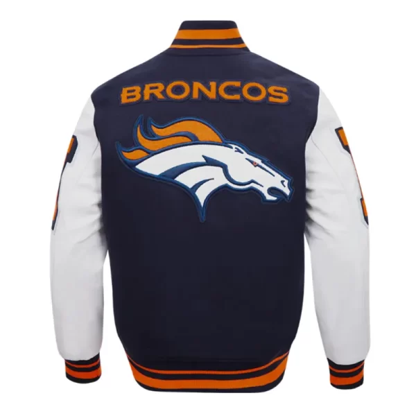 Denver Broncos Mashup Classic Rib Blue & White Varsity Wool Leather Jacket