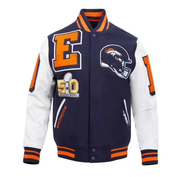 Denver Broncos Mashup Rib Varsity Wool & Leather Jacket