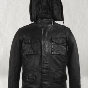 Get Black Military M-65 Hood Leather Jacket