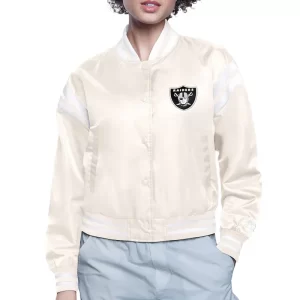 Get Las Vegas Raiders Printed Logo Varsity Satin Jacket