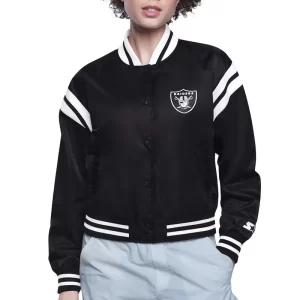 Las Vegas Raiders Printed Logo Varsity Satin Jacket