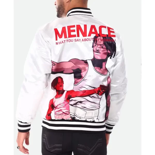 Menace To Society Full-Snap White Satin Jacket