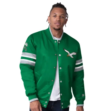 Men's Philadelphia Eagles Starter Green Vintage Logo Scout I Varsity Jacket