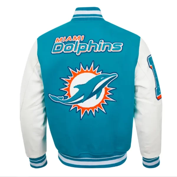 Miami Dolphins Mashup Aqua/White Classic Rib Wool Leather Varsity Jacket