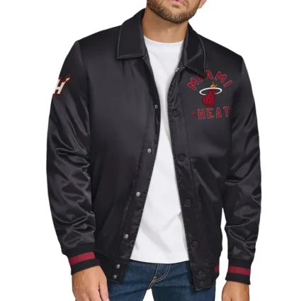 Miami Heat Stitch Applique Black Satin Jacket