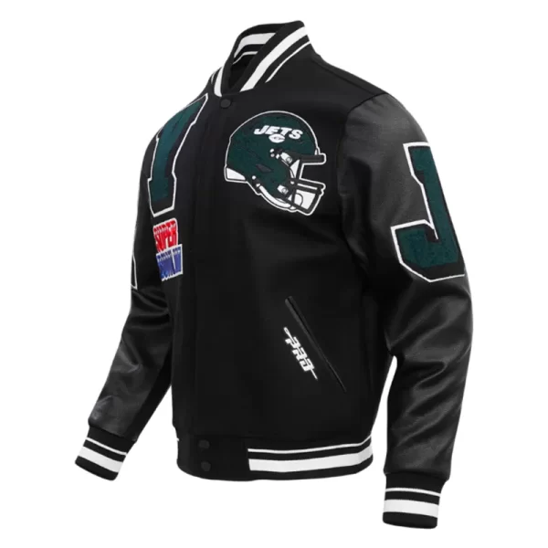 NY Jets Mashup Rib Varsity Wool Leather Jacket