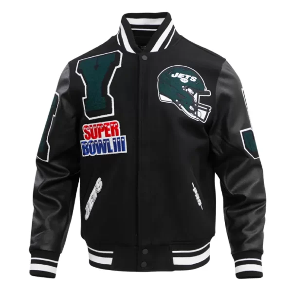 NY Jets Mashup Rib Varsity Wool & Leather Jacket