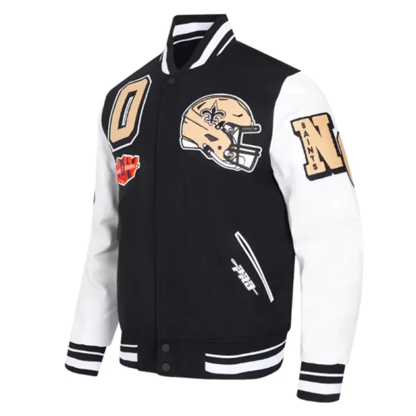 New Orleans Saints Mashup Rib Varsity Wool Leather Jacket