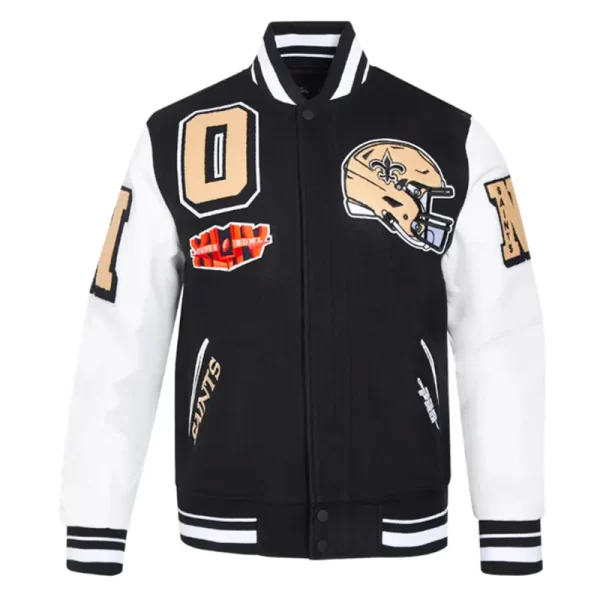 New Orleans Saints Mashup Rib Varsity Wool & Leather Jacket