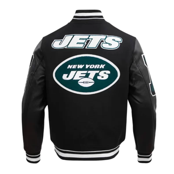 New York Jets Mashup Classic Rib Black Varsity Wool Leather Jacket