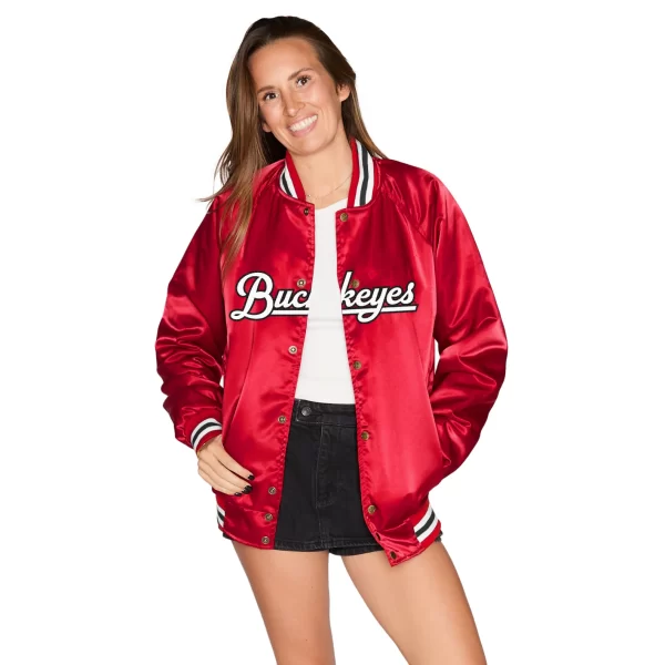 Ohio State OSU Buckeyes Satin Letterman Bomber Jacket