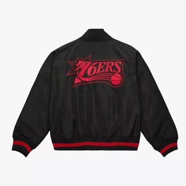 Philadelphia 76ers Bomber Black Satin Full-Zip Jacket