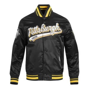 Pittsburgh Penguins Script Tail Satin Black Varsity Jacket