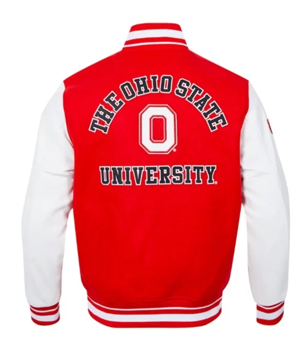 Red and White Ohio State University Classic Varsity Wool Leather Jacket