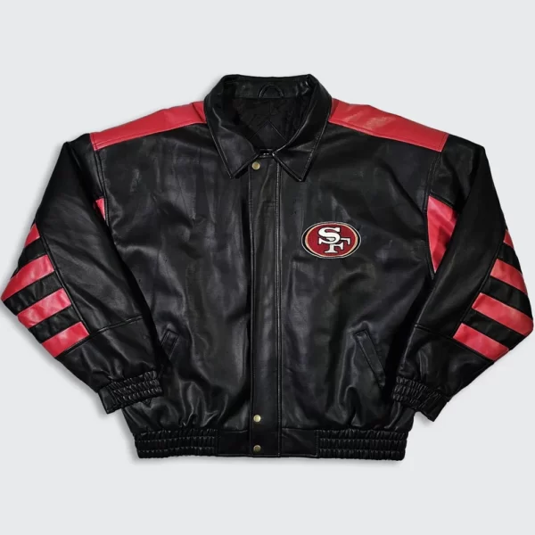 San Francisco 49ers Vintage 90s Game Day Black Leather Jacket