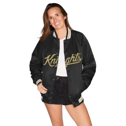 UCF Satin Letterman Black Bomber Jacket