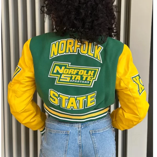 Women’s Norfolk State University Cropped Varsity Wool Leather Jacket