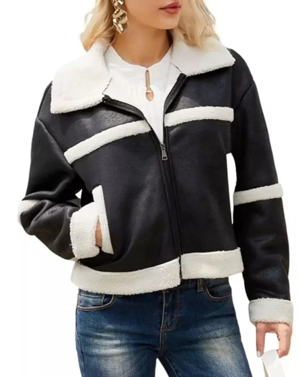 Yinawsky Cropped Shearling Moto Jacket