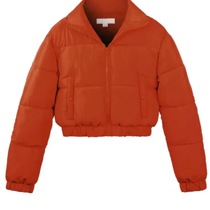 Casual Style Cropped Orange Puffer Jacket