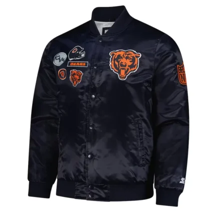 Chicago Bears Exclusive Navy Blue Varsity Satin Jacket