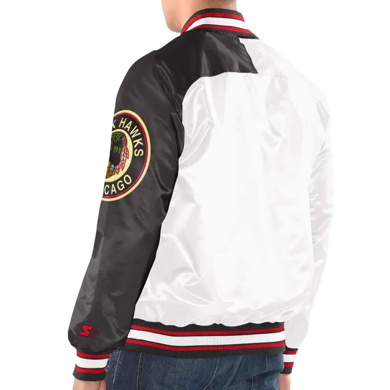 Chicago Blackhawks Retro Full-Snap Black & White Satin Jacket