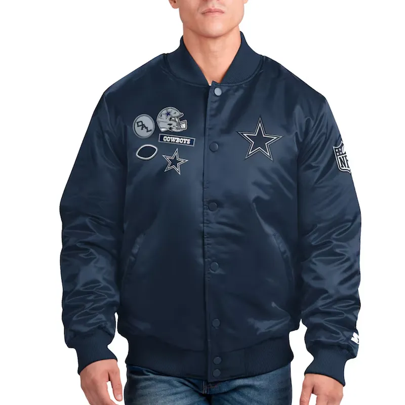 Dallas Cowboys Exclusive Navy Blue Varsity Satin Jacket