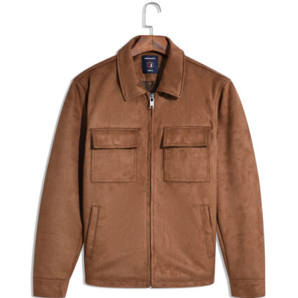 Get Brown Plain Faux Suede Aviator Jacket