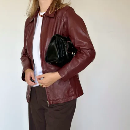 Get Trendy Vintage Burgundy Leather Jacket