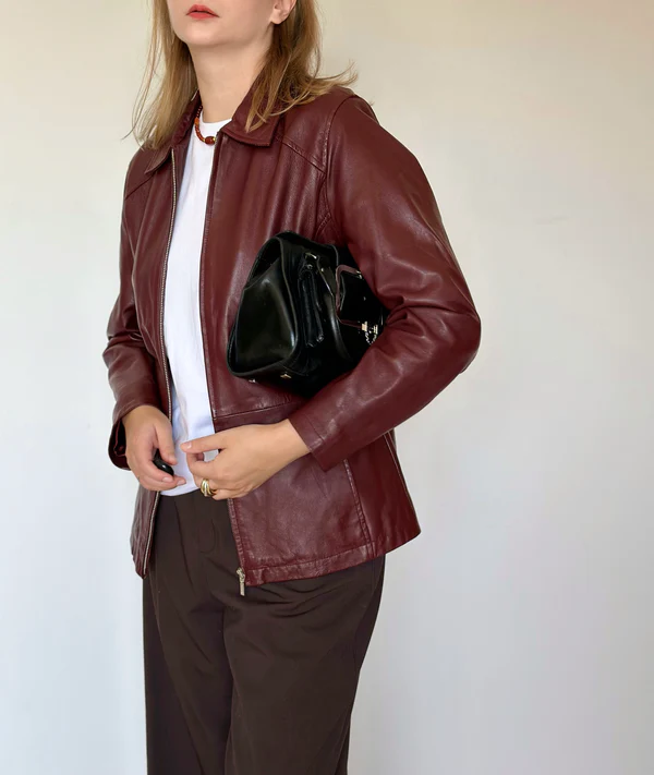 Get Trendy Vintage Burgundy Leather Jacket