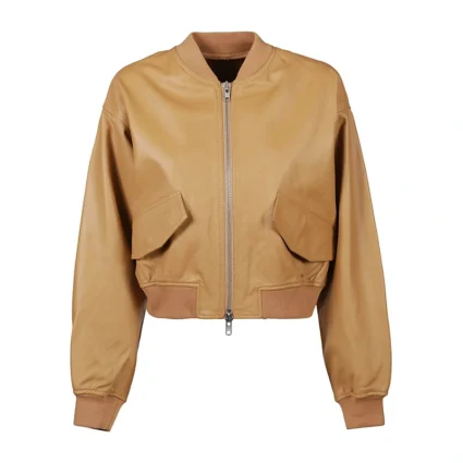 Get Women Tan Brown Bomber Leather Jacket