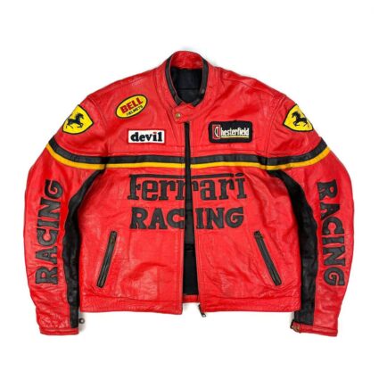God Ferrari Genuine Leather Red Racing Jacket
