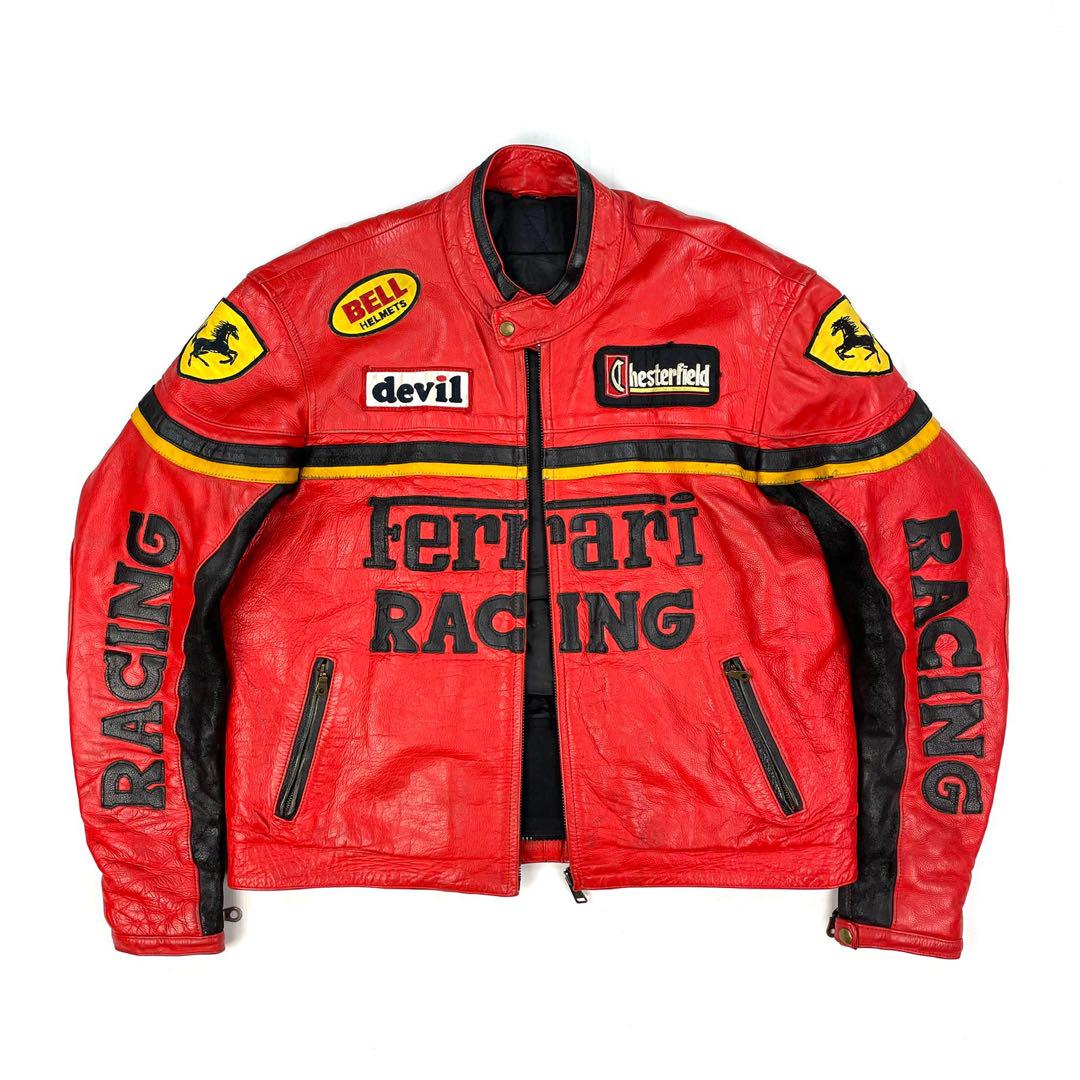 God Ferrari Genuine Leather Red Racing Jacket